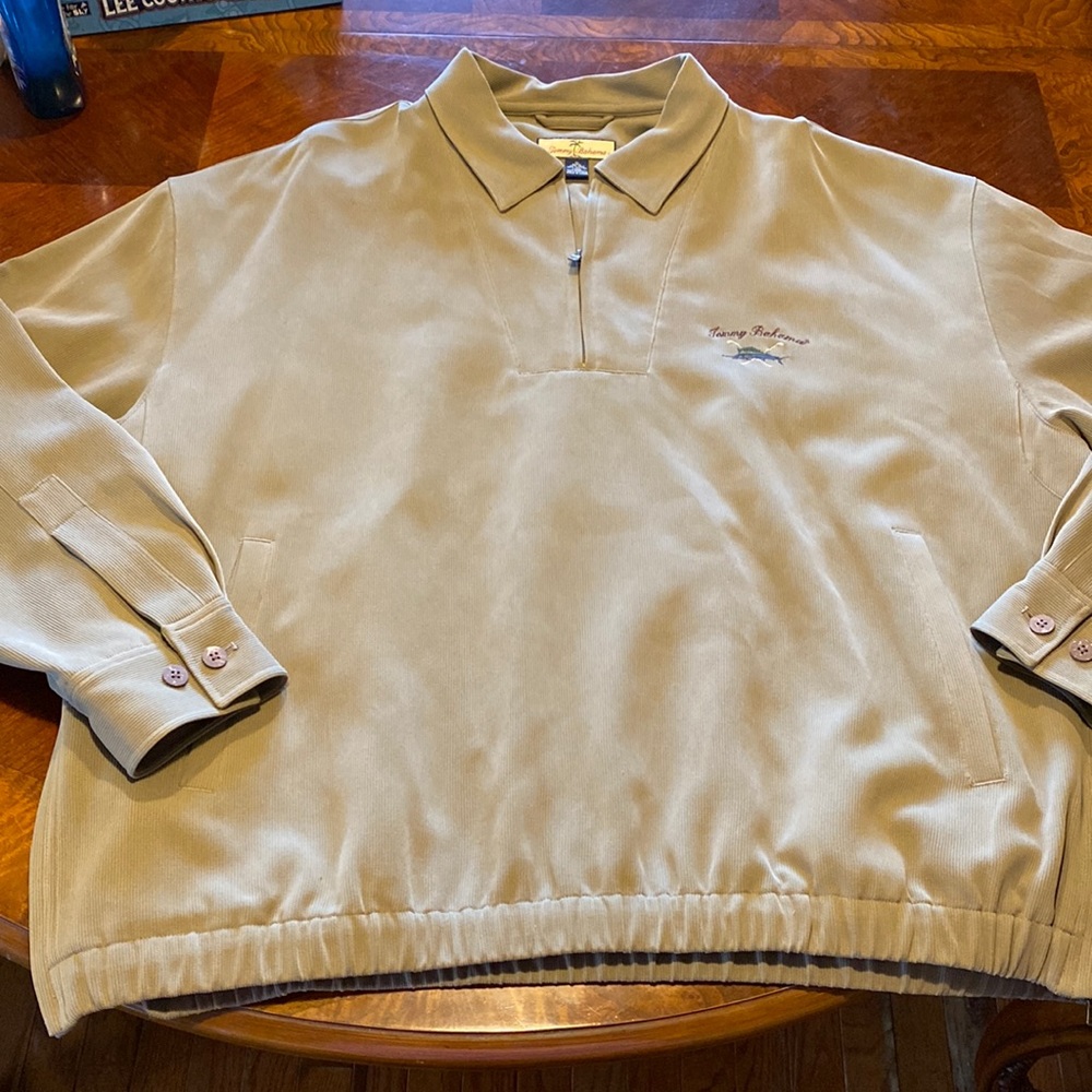 TOMMY BAHAMA XL 1/4 Zip Pullover Golf Wind lined Side zip tee pocket tan Men’s